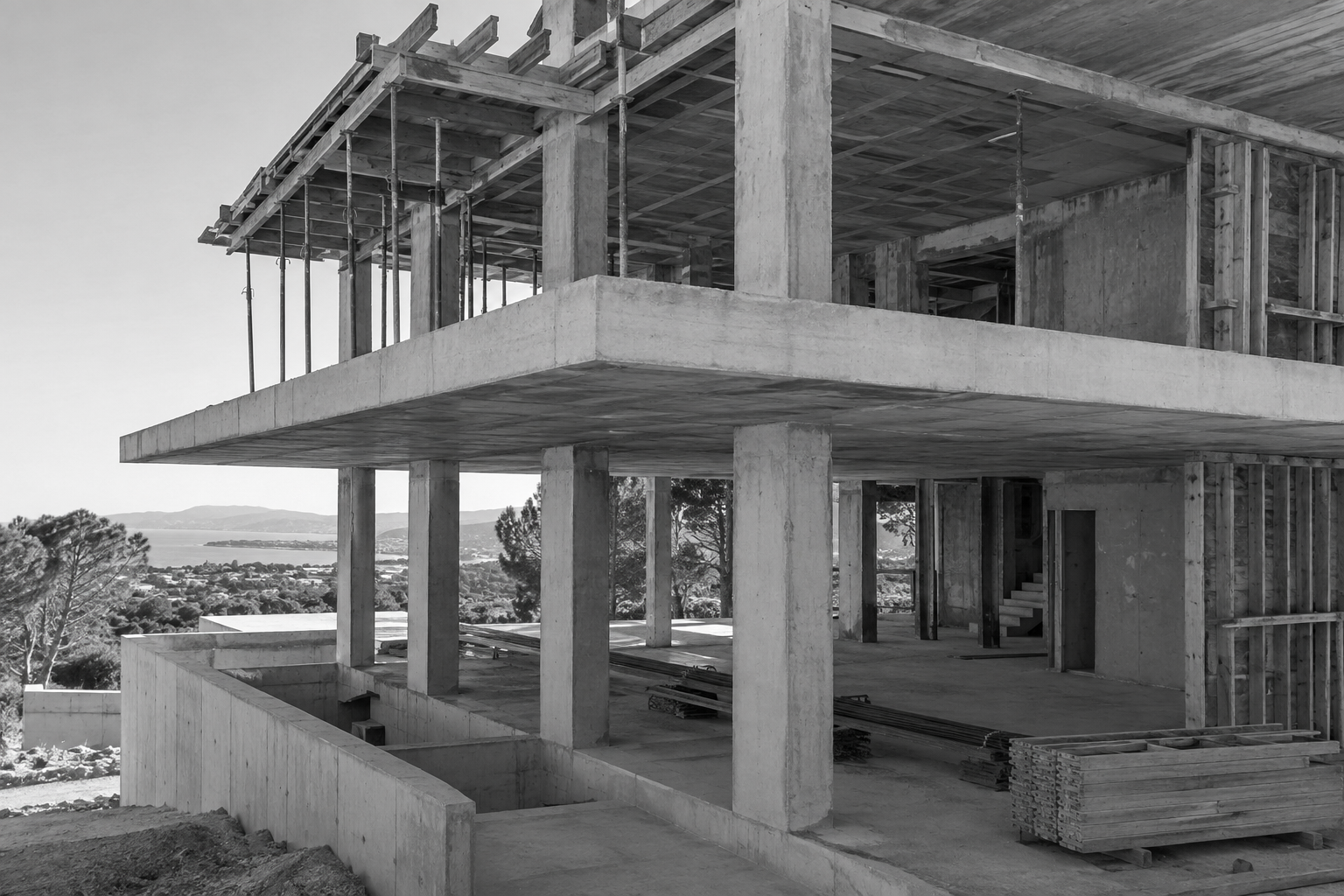 Estructura de hormigón residencial en una visualización conceptual